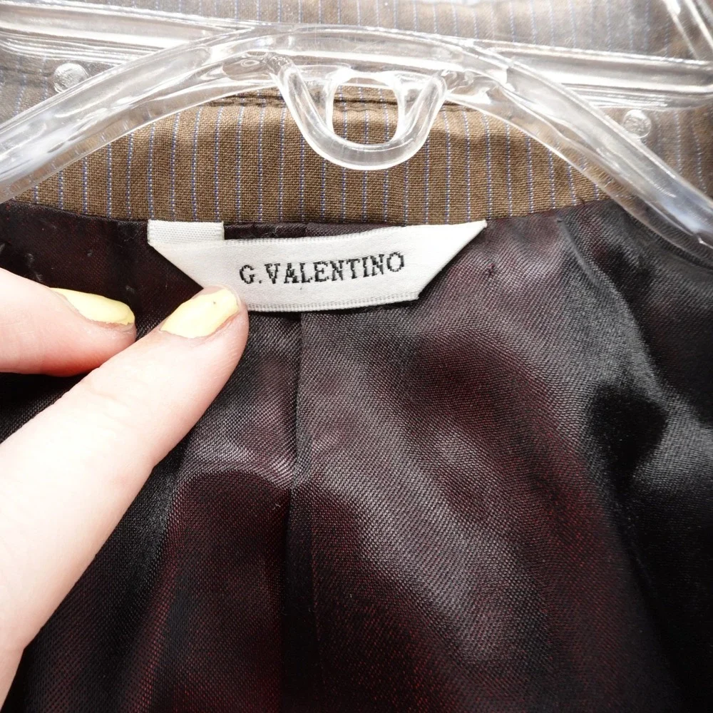 Gino Valentino Australian Wool‎ Silk Sport Coat Jacket 40L Brown Stripe Mens